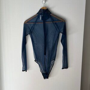 Fleur Du Mal Mesh Mock Neck Bodysuit in Blue